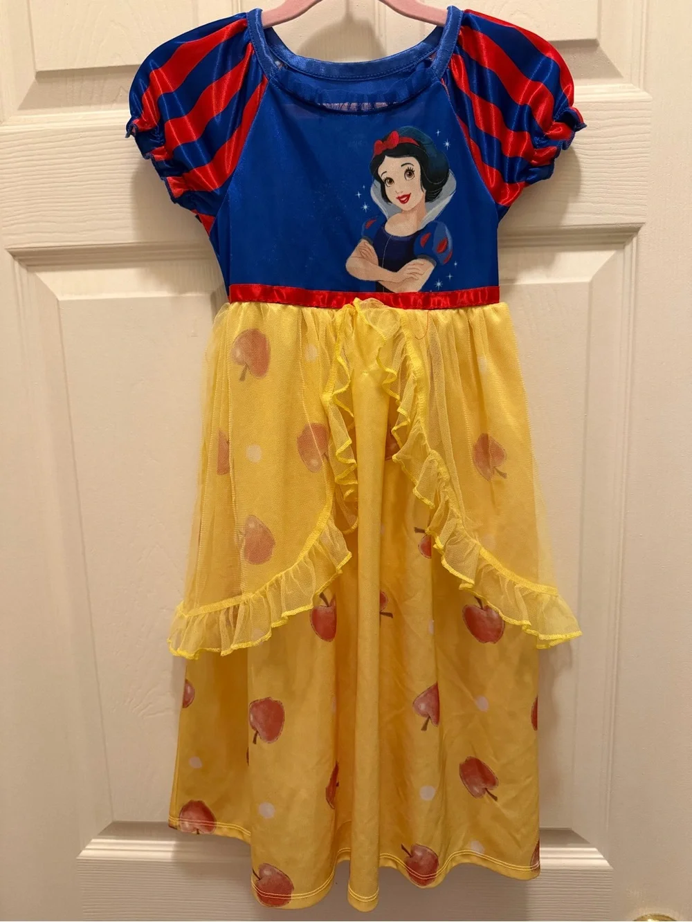 Disney Princess Snow White Yellow Blue Red Apple Ruffle Nightgown Costume Dress